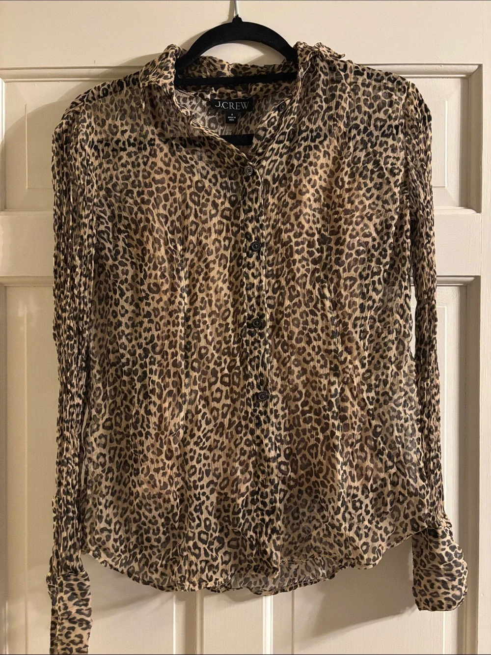 Sheer Leopard Print Shirt in Crinkle Chiffon - Picture 2 of 4